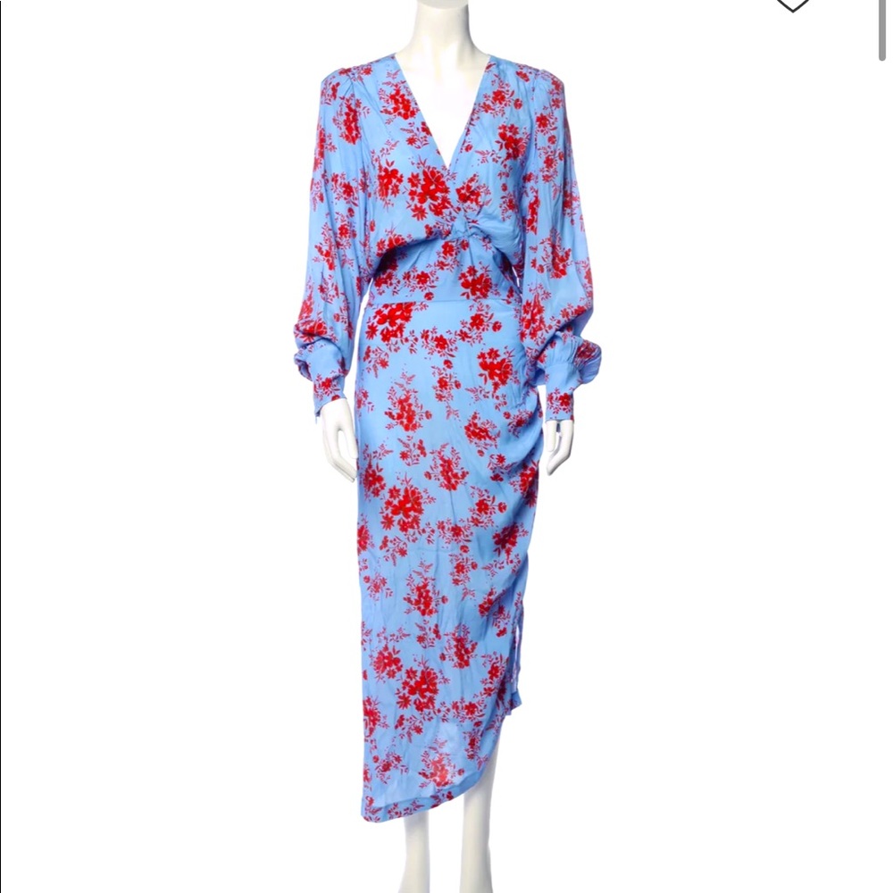 Smythe blue and red wrap dress. New without tags. Elegant dressed down or up.
